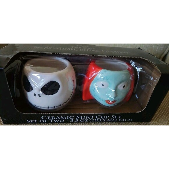 The Nightmare Before Christmas Jack & Sally Ceramic Mini Cup Set 3.5 oz Each - Picture 1 of 4
